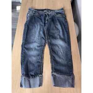 Angels Butterfly Pocket Capri Jeans Women Size 9 Cuffed Denim Embroidered